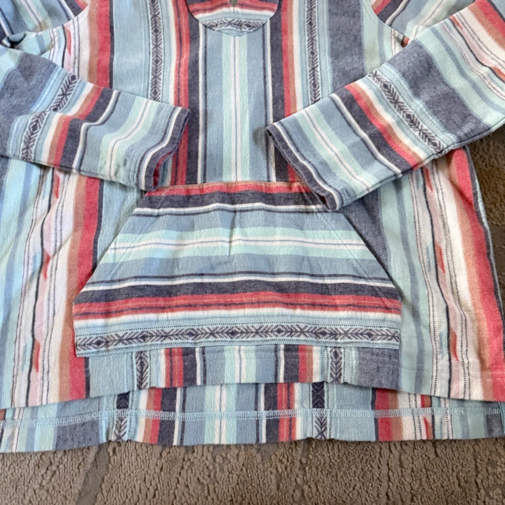 Faherty Baja Poncho sweater pullover hood stripe blue organic cotton medium - Picture 5 of 12